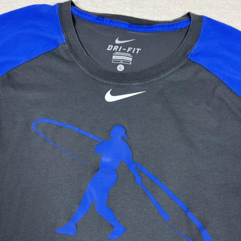 Nike Dri-Fit‎ Swingman Shirt Mens Large Gray Blue 3/4 Raglan Baseball Training